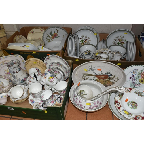 495 - THREE BOXES AND LOOSE CERAMIC TEA AND DINNER WARE, to include a 'Portmeirion Botanic Garden' serving... 