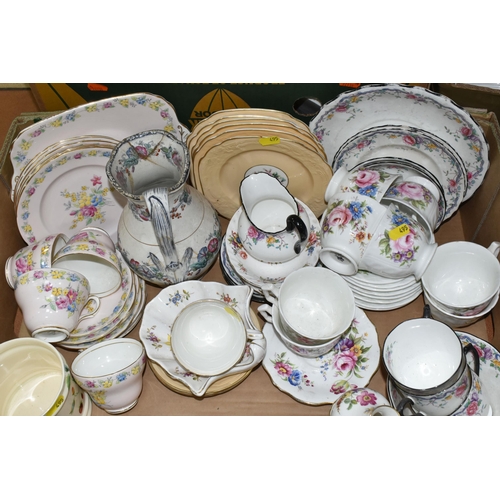 495 - THREE BOXES AND LOOSE CERAMIC TEA AND DINNER WARE, to include a 'Portmeirion Botanic Garden' serving... 