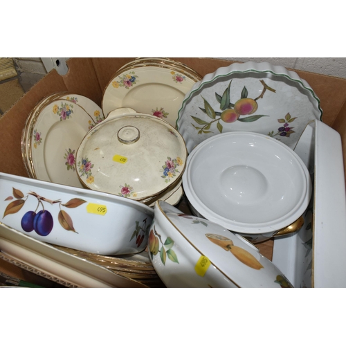 495 - THREE BOXES AND LOOSE CERAMIC TEA AND DINNER WARE, to include a 'Portmeirion Botanic Garden' serving... 