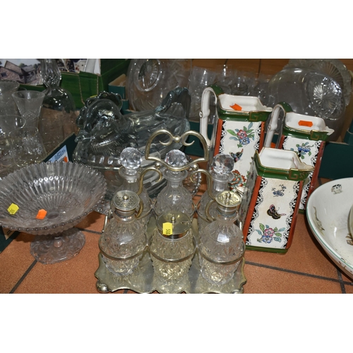 500 - THREE BOXES OF GLASSWARE AND CERAMIC KITCHENWARE to include a variety of collectable plates from nam... 