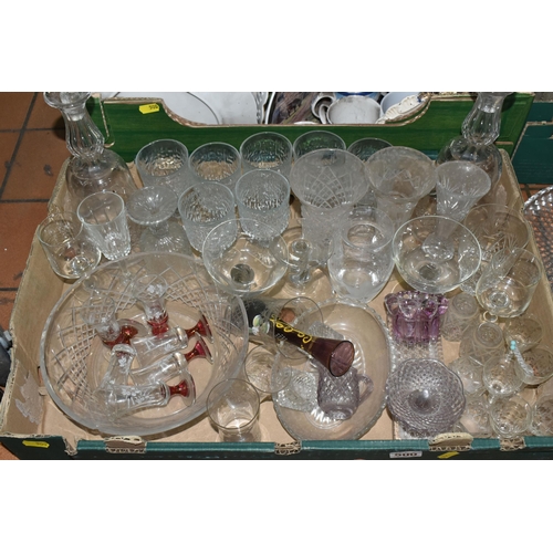 500 - THREE BOXES OF GLASSWARE AND CERAMIC KITCHENWARE to include a variety of collectable plates from nam... 