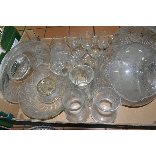 500 - THREE BOXES OF GLASSWARE AND CERAMIC KITCHENWARE to include a variety of collectable plates from nam... 