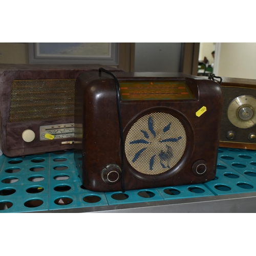 504 - A BUSH DAC 90A BAKELITE RADIO, with a wooden cased Sobell Model 401 radio and an un-named Bakelite r... 