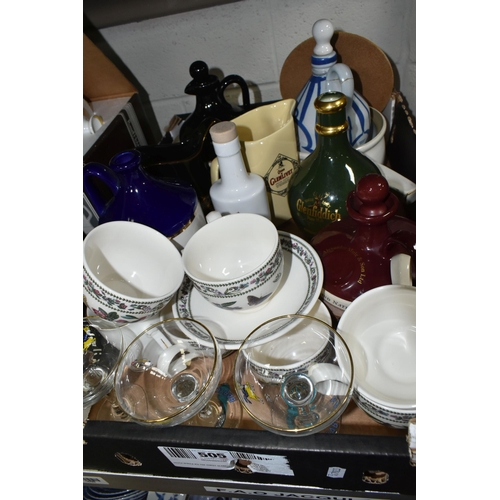 505 - FOUR BOXES AND LOOSE CERAMICS AND GLASSWARE, to include a boxed Wedgwood for Russell Hobbs coffee po... 