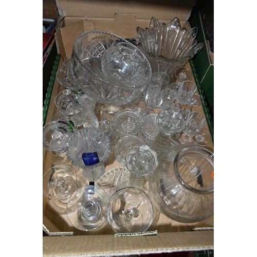 506 - FOUR BOXES AND LOOSE GLASSWARE, to include a claret jug with pewter lid and handle, decorated with e... 