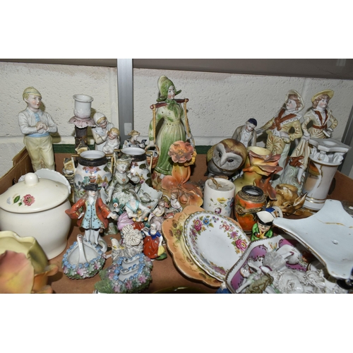 508 - TWO BOXES AND LOOSE ORNAMENTS AND SUNDRIES, to include a small porcelain bust of W.G Grace, Royal co... 