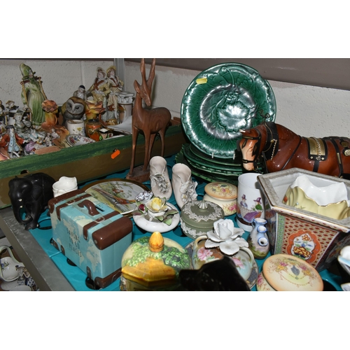 508 - TWO BOXES AND LOOSE ORNAMENTS AND SUNDRIES, to include a small porcelain bust of W.G Grace, Royal co... 