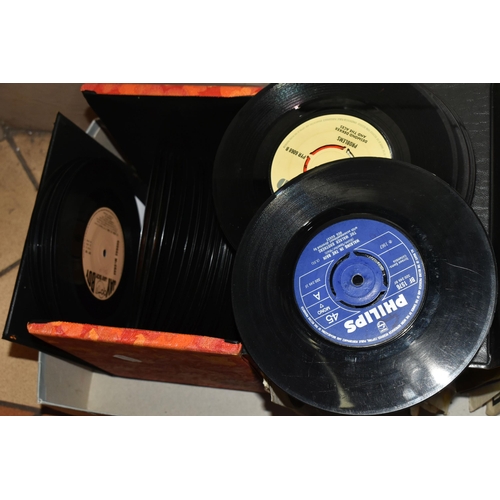 513 - ONE BOX OF SINGLE 45RPM RECORDS AND A CASE OF L.P RECORDS, approximately seventy singles, artists in... 