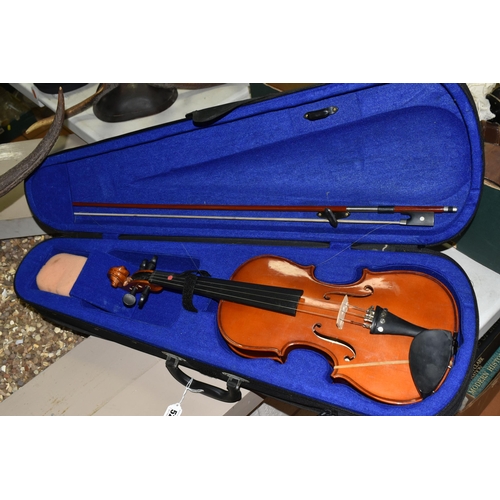 526 - A CASED 3/4 SIZE VIOLIN, two piece back, bearing paper label reading 'Yamada, model no 200-3/4', wit... 