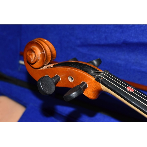 526 - A CASED 3/4 SIZE VIOLIN, two piece back, bearing paper label reading 'Yamada, model no 200-3/4', wit... 