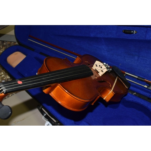 526 - A CASED 3/4 SIZE VIOLIN, two piece back, bearing paper label reading 'Yamada, model no 200-3/4', wit... 