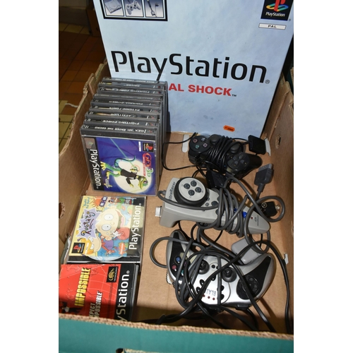 530 - PLAYSTATION CONSOLE BOXED WITH GAMES, includes Bugs Bunny Lost In Time, Gex 3D Enter The Gecko, Figh... 