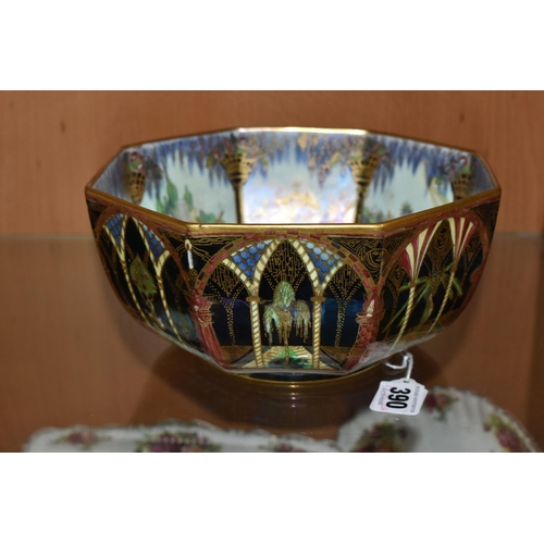 390 - A WEDGWOOD FAIRYLAND LUSTRE OCTAGONAL SHAPED BOWL, an early 20th century Wedgwood Fairyland Lustre o... 