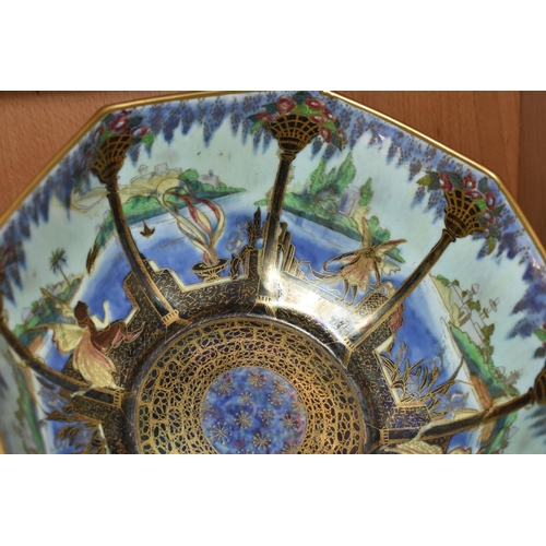 390 - A WEDGWOOD FAIRYLAND LUSTRE OCTAGONAL SHAPED BOWL, an early 20th century Wedgwood Fairyland Lustre o... 