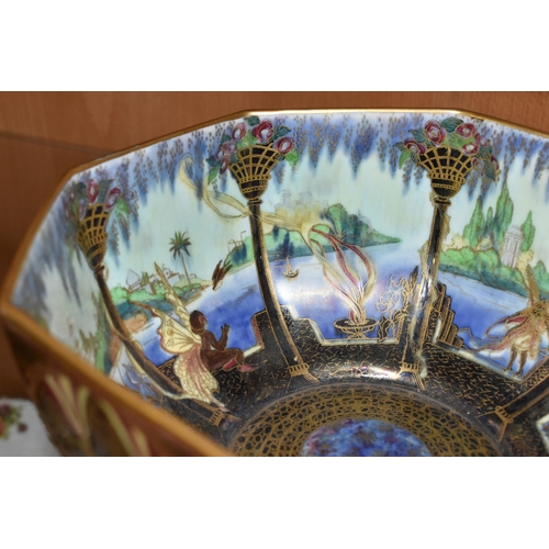 390 - A WEDGWOOD FAIRYLAND LUSTRE OCTAGONAL SHAPED BOWL, an early 20th century Wedgwood Fairyland Lustre o... 