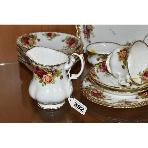 392 - A GROUP OF ROYAL ALBERT 'OLD COUNTRY ROSES' PATTERN TEAWARE, comprising a cake plate, sandwich plate... 