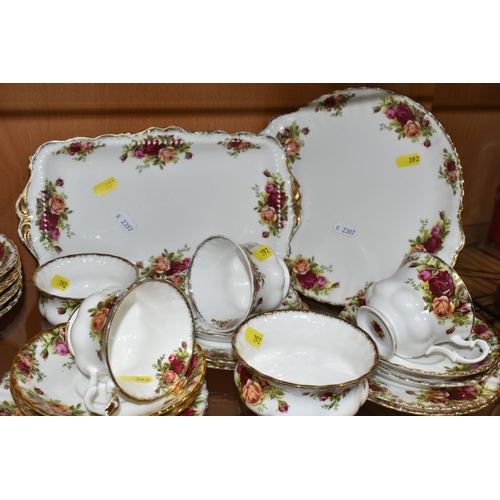 392 - A GROUP OF ROYAL ALBERT 'OLD COUNTRY ROSES' PATTERN TEAWARE, comprising a cake plate, sandwich plate... 