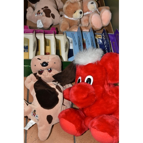 546 - A QUANTITY OF MODERN SOFT TOYS AND BOXED  DIECAST VEHICLES, soft toys include Pudsey Bear, Pooh Bear... 