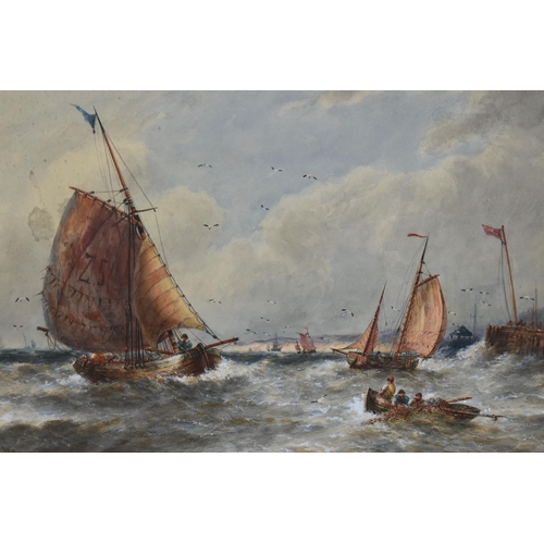 701 - THOMAS BUSH HARDY ( 1842-1897) TWO MARITIME WATERCOLOURS, Comprising 'WIND AGAINST THE TIDE'  fishin... 