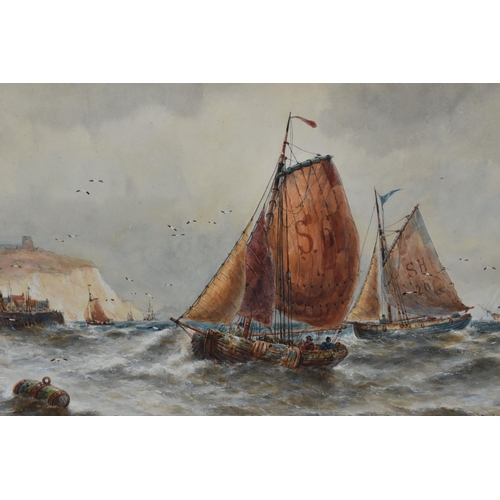 701 - THOMAS BUSH HARDY ( 1842-1897) TWO MARITIME WATERCOLOURS, Comprising 'WIND AGAINST THE TIDE'  fishin... 