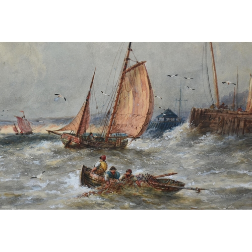 701 - THOMAS BUSH HARDY ( 1842-1897) TWO MARITIME WATERCOLOURS, Comprising 'WIND AGAINST THE TIDE'  fishin... 