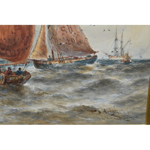 701 - THOMAS BUSH HARDY ( 1842-1897) TWO MARITIME WATERCOLOURS, Comprising 'WIND AGAINST THE TIDE'  fishin... 