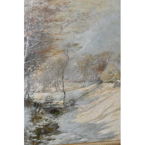 704 - AUSTIN WINTERBOTTOM (1860-1919) TWO WINTER LANDSCAPES, the first depicts a stream running through a ... 