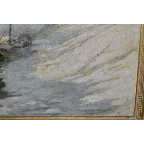 704 - AUSTIN WINTERBOTTOM (1860-1919) TWO WINTER LANDSCAPES, the first depicts a stream running through a ... 