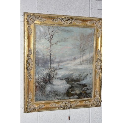 704 - AUSTIN WINTERBOTTOM (1860-1919) TWO WINTER LANDSCAPES, the first depicts a stream running through a ... 