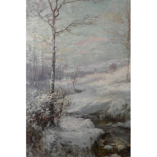 704 - AUSTIN WINTERBOTTOM (1860-1919) TWO WINTER LANDSCAPES, the first depicts a stream running through a ... 