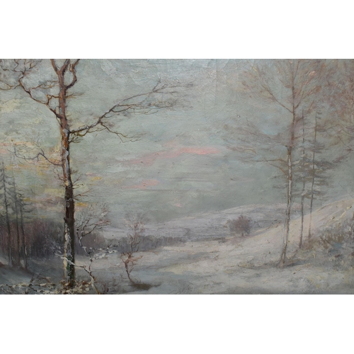 704 - AUSTIN WINTERBOTTOM (1860-1919) TWO WINTER LANDSCAPES, the first depicts a stream running through a ... 