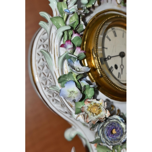 707 - A LATE 19TH CENTURY MEISSEN PORCELAIN FIGURAL MANTEL CLOCK OF BALLOON SHAPE, mould no .572, with sea... 