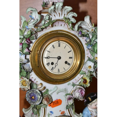 707 - A LATE 19TH CENTURY MEISSEN PORCELAIN FIGURAL MANTEL CLOCK OF BALLOON SHAPE, mould no .572, with sea... 