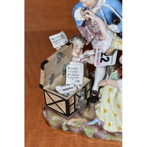 722 - A LATE 19TH CENTURY MEISSEN SATIRICAL PORCELAIN FIGURE GROUP OF AN OLD LADY AND HER YOUNG LOVER EMBL... 