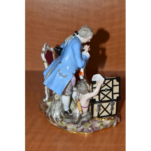 722 - A LATE 19TH CENTURY MEISSEN SATIRICAL PORCELAIN FIGURE GROUP OF AN OLD LADY AND HER YOUNG LOVER EMBL... 