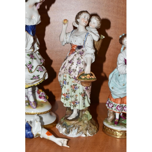 725 - THREE LATE 19TH AND EARLY 20TH CENTURY CONTINENTAL RUDOLSTADT VOLKSTEDT PORCELAIN FIGURES AND ANOTHE... 