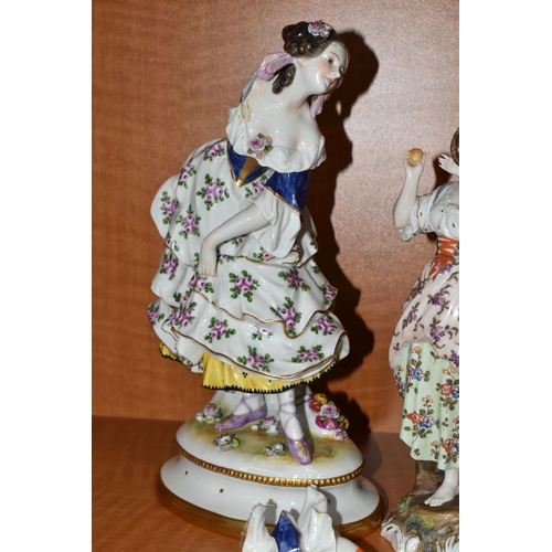 725 - THREE LATE 19TH AND EARLY 20TH CENTURY CONTINENTAL RUDOLSTADT VOLKSTEDT PORCELAIN FIGURES AND ANOTHE... 