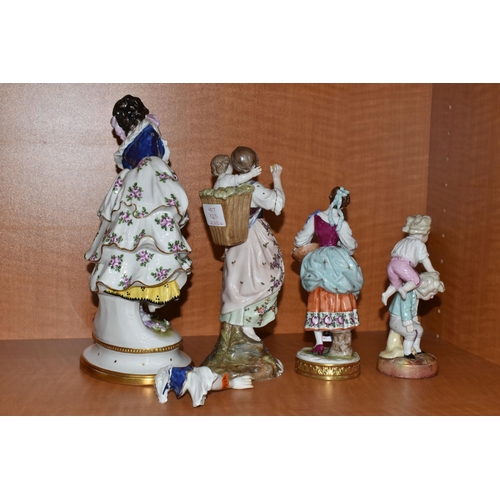 725 - THREE LATE 19TH AND EARLY 20TH CENTURY CONTINENTAL RUDOLSTADT VOLKSTEDT PORCELAIN FIGURES AND ANOTHE... 