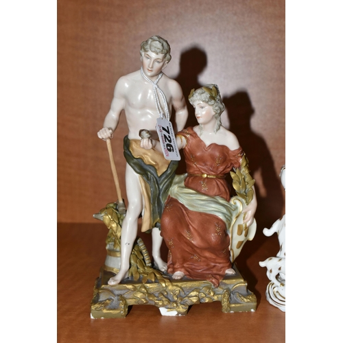 726 - AN EARLY VICTORIAN BLOOR DERBY PORCELAIN FIGURE OF THE WELSH TAILOR'S WIFE, mostly plain with gilt d... 