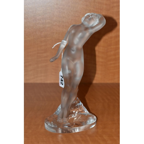 742 - A SECOND HALF 20TH CENTURY LALIQUE FROSTED GLASS FIGURE DANSEUSE BRAS BAISSE, on a clear oval base, ... 