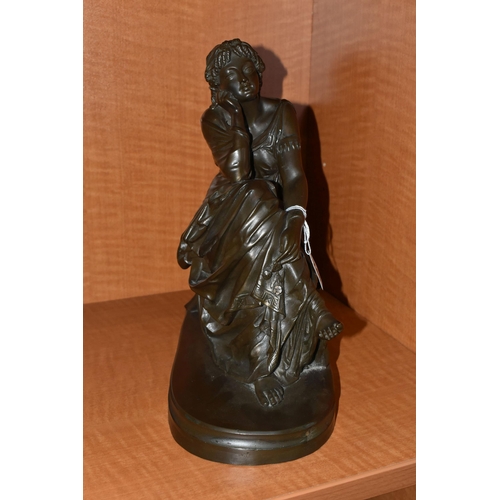 746 - A BRONZED RESIN SCULPTURE OF SAPPHO, AFTER SCHOENEWERK, cast on an oval base, height 32cm x length 3... 