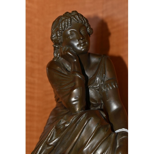 746 - A BRONZED RESIN SCULPTURE OF SAPPHO, AFTER SCHOENEWERK, cast on an oval base, height 32cm x length 3... 