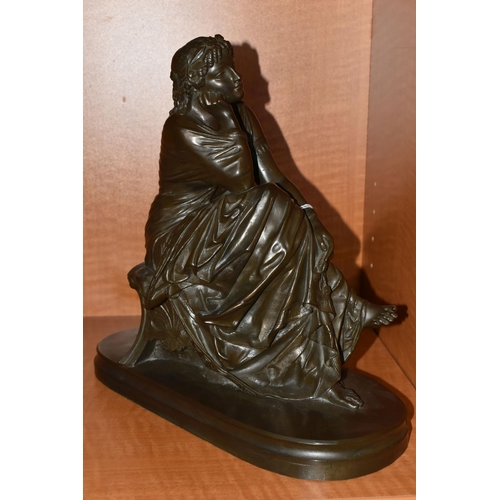 746 - A BRONZED RESIN SCULPTURE OF SAPPHO, AFTER SCHOENEWERK, cast on an oval base, height 32cm x length 3... 