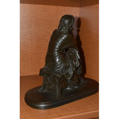 746 - A BRONZED RESIN SCULPTURE OF SAPPHO, AFTER SCHOENEWERK, cast on an oval base, height 32cm x length 3... 