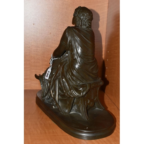 746 - A BRONZED RESIN SCULPTURE OF SAPPHO, AFTER SCHOENEWERK, cast on an oval base, height 32cm x length 3... 