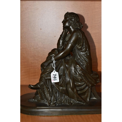 746 - A BRONZED RESIN SCULPTURE OF SAPPHO, AFTER SCHOENEWERK, cast on an oval base, height 32cm x length 3... 