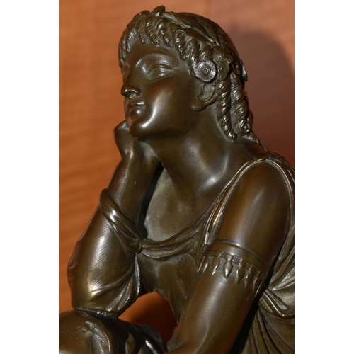 746 - A BRONZED RESIN SCULPTURE OF SAPPHO, AFTER SCHOENEWERK, cast on an oval base, height 32cm x length 3... 