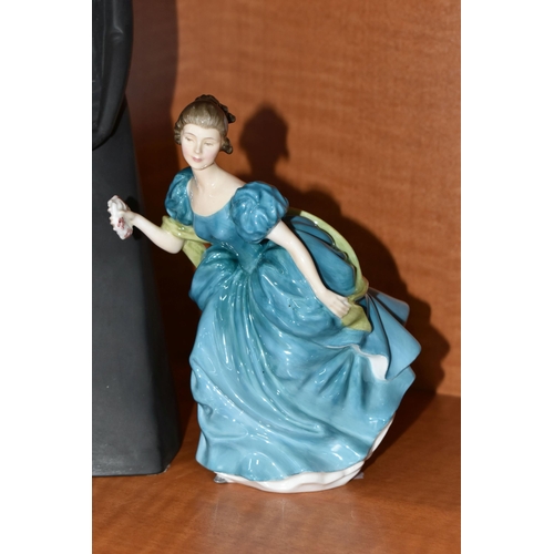 755 - A GROUP OF SIX ROYAL DOULTON FIGURES, comprising Falstaff HN2054, Contemplation HN2241, Rhapsody HN2... 