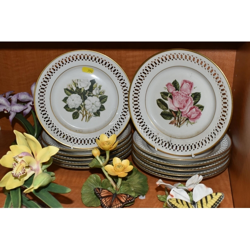 758 - TWO SETS OF TWELVE BOTANICAL COLLECTORS PLATES BY FRANKLIN PORCELAIN AND BING & GRONDAHL FOR DANBURY... 