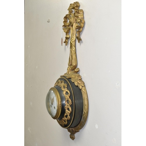 770 - A LATE 19TH / EARLY 20TH CENTURY CARTEL CLOCK BY SAMUEL MARTI, cast gilt metal ribbon and wreath cas... 